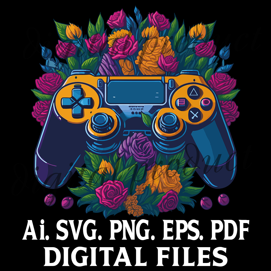 Game Contoller and Flowers on Background Digital file SVG,PN | Inspire ...