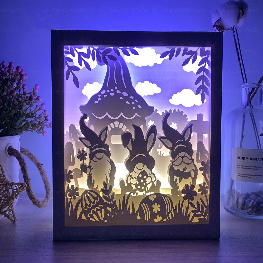 Easter Gnomes Shadow Box Template, Easter Bunny Lightbox SVG | Inspire ...