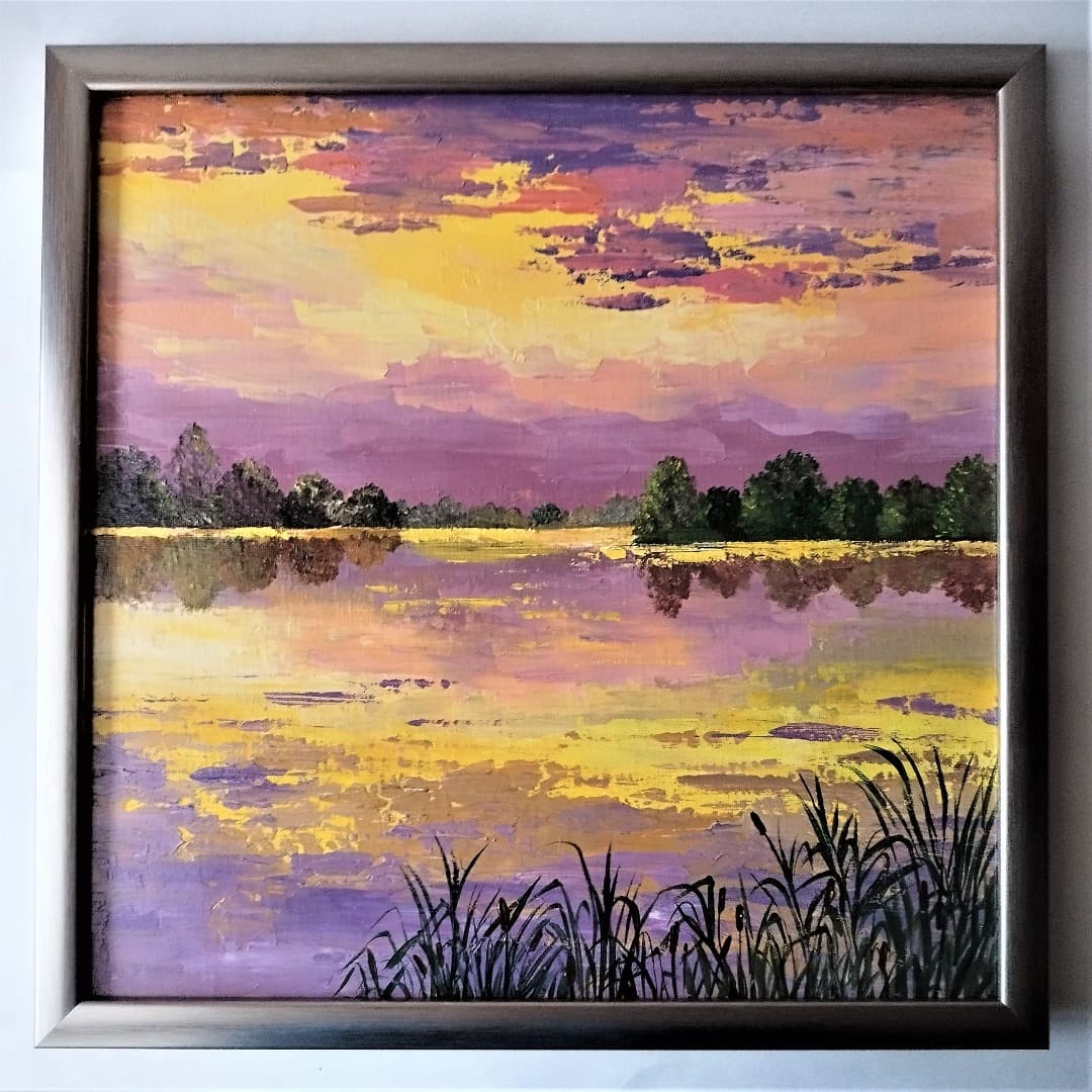 Acrylic Painting Sunset Landscape Art Wall Decor Inspire Uplift