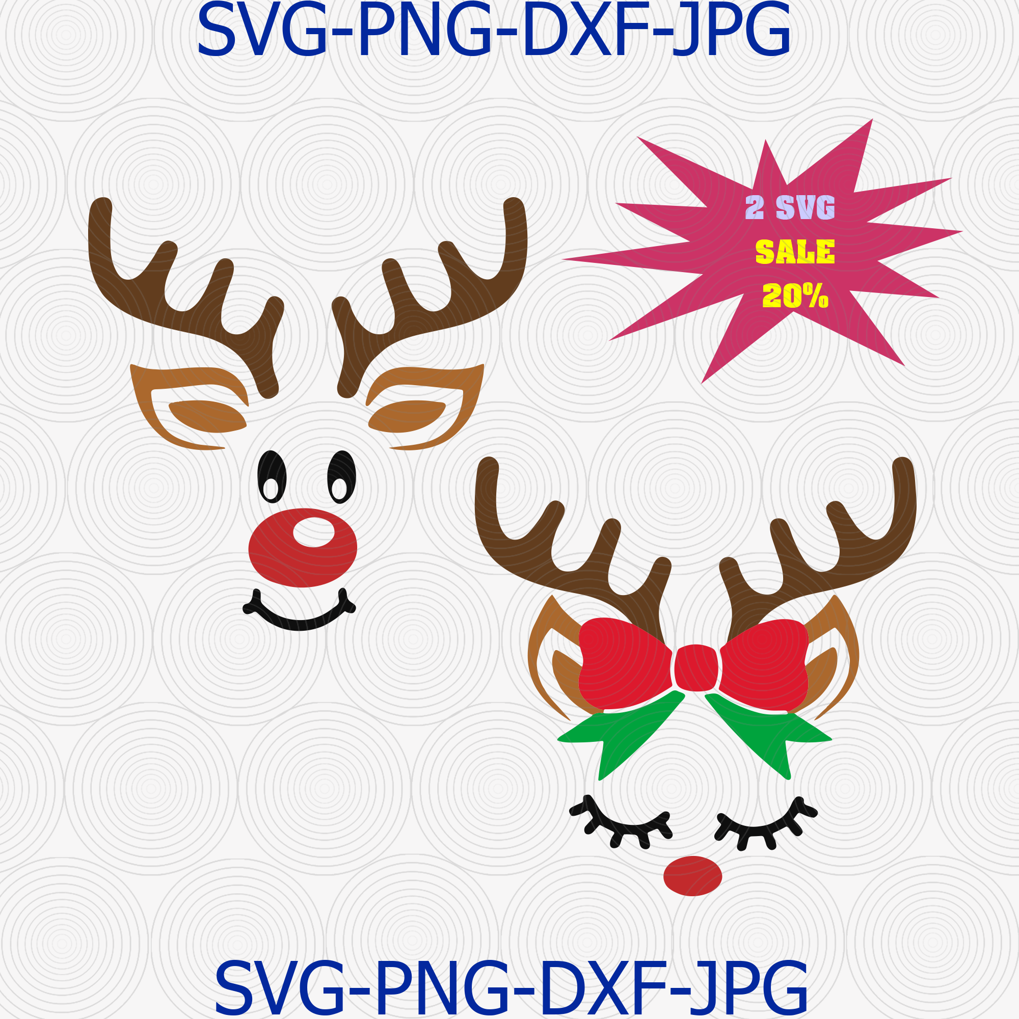 Reindeer face Svg for Cricut Silhouette Iron on Christmas SV - Inspire ...
