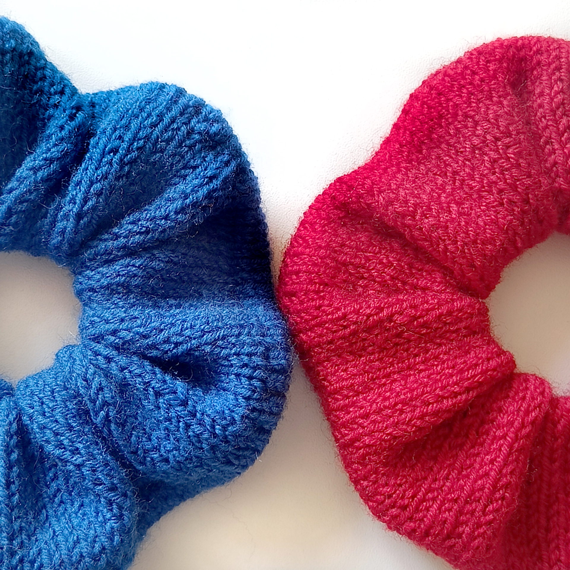 Handknit Red Scrunchies for women Christmas gift for her Gift for women Valentine day gifts Blue Scrunchie
