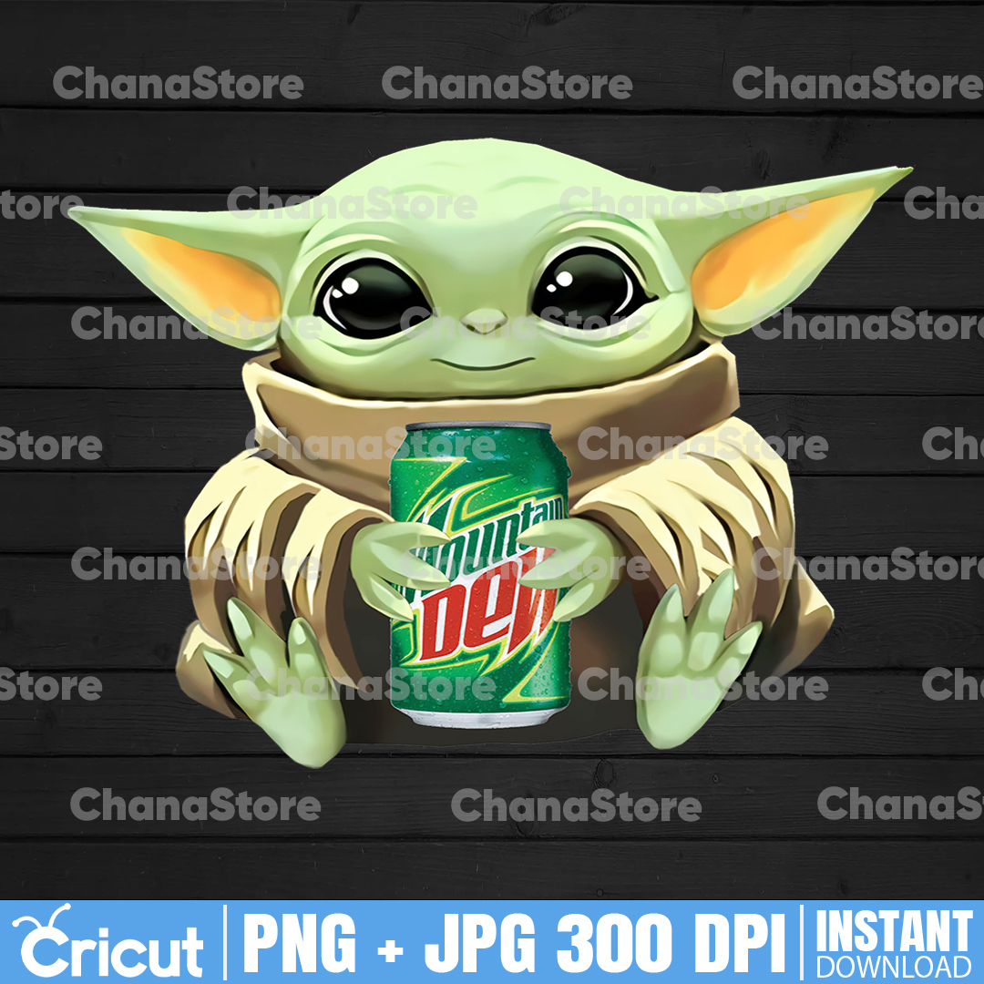 Baby Yoda with Mountain Dew PNG, Baby Yoda png, Sublimation Inspire
