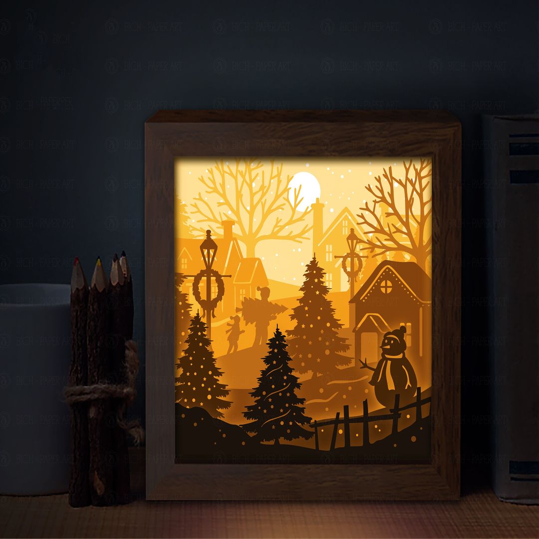 Merry Christmas Shadow box SVG, Cute Snowman Light box Templ | Inspire ...