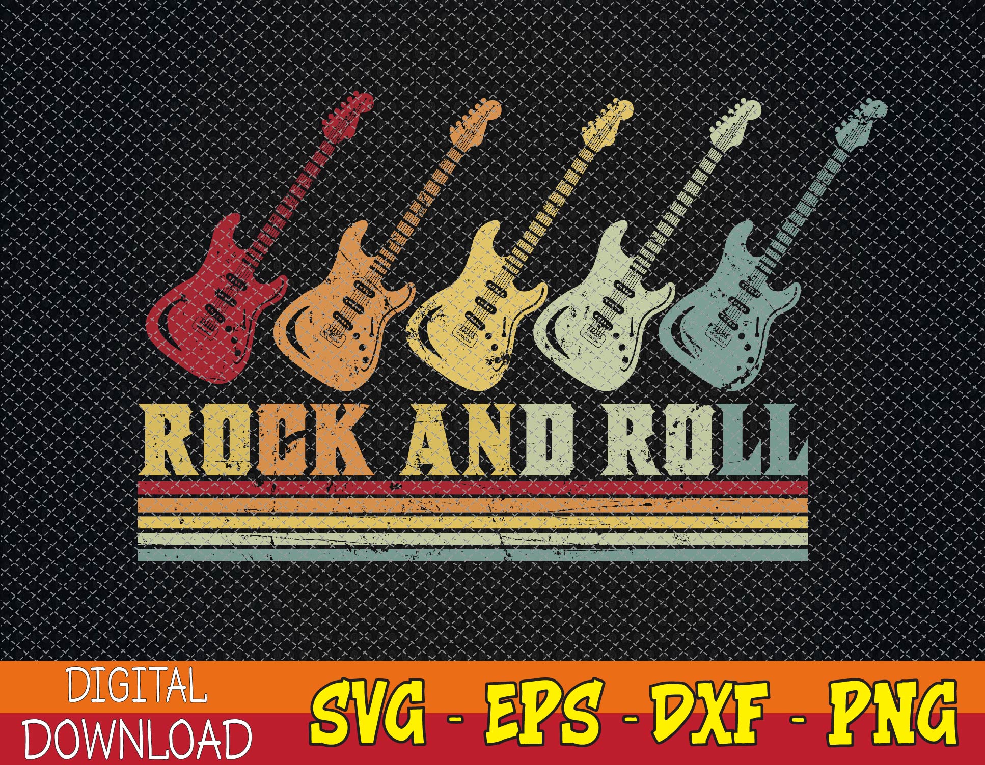 Vintage Retro Rock and Roll Guitar Music Svg, Eps, Png, Dxf, | Inspire ...