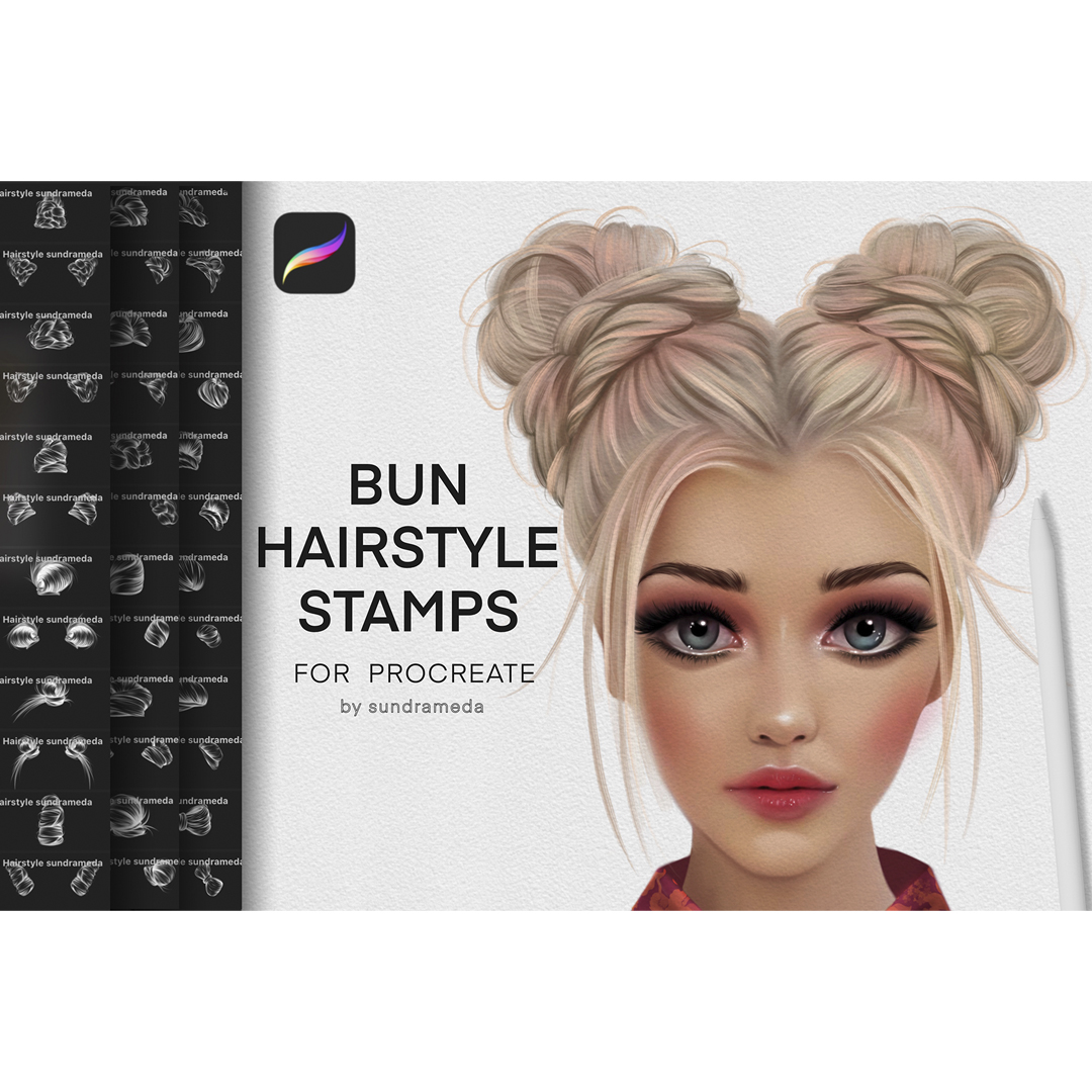 Procreate Bun hairstyle stamp brushes, Procreate hair Inspire Uplift