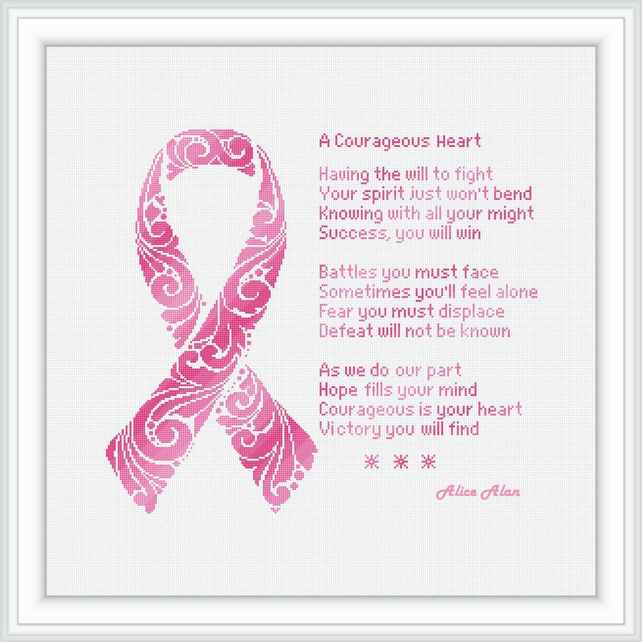 Cross stitch pattern Pink ribbon silhouette floral ornament | Inspire ...