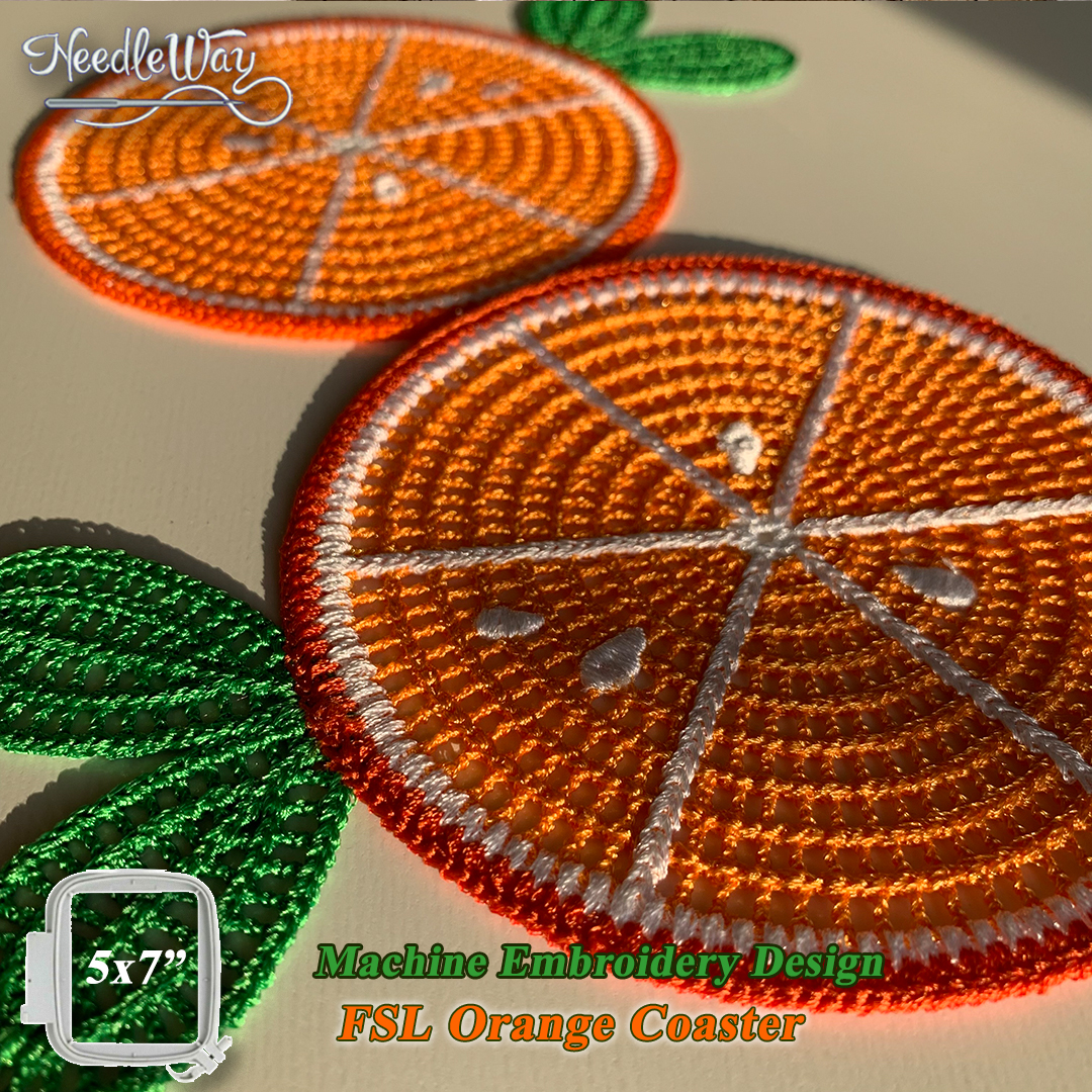 FSL design for embroidery - Crochet Orange Coaster FSL 5x7
