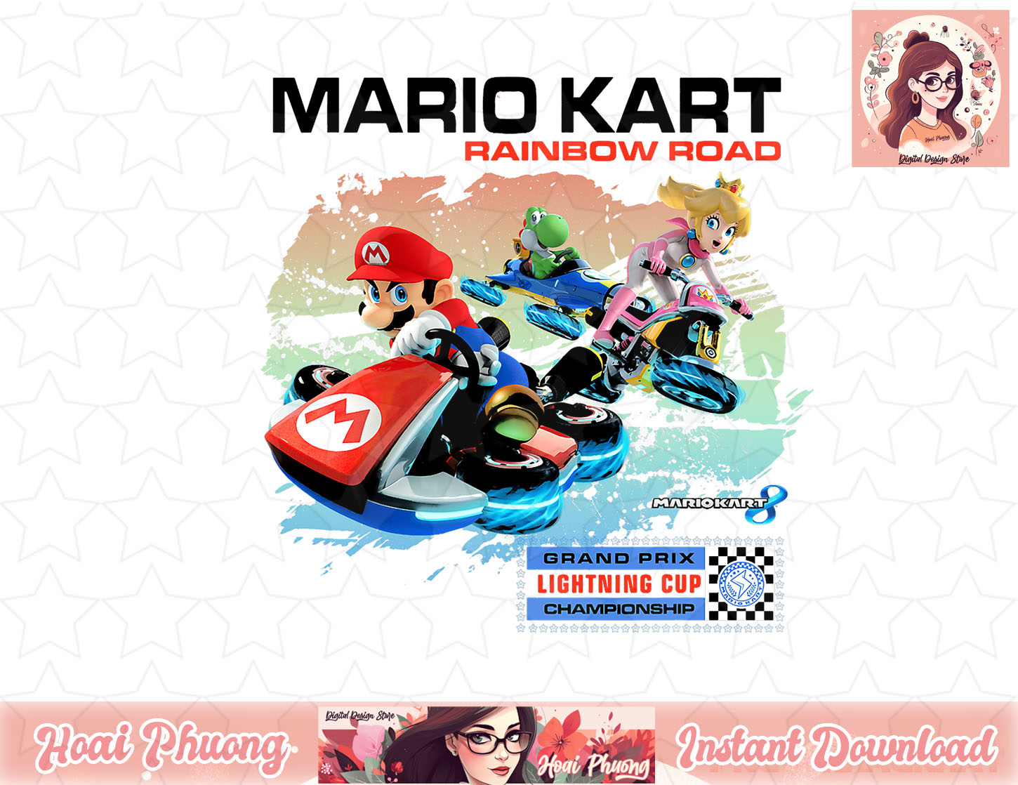 Nintendo Mario Kart Rainbow Road Watercolor Graphic PNG Subl - Inspire