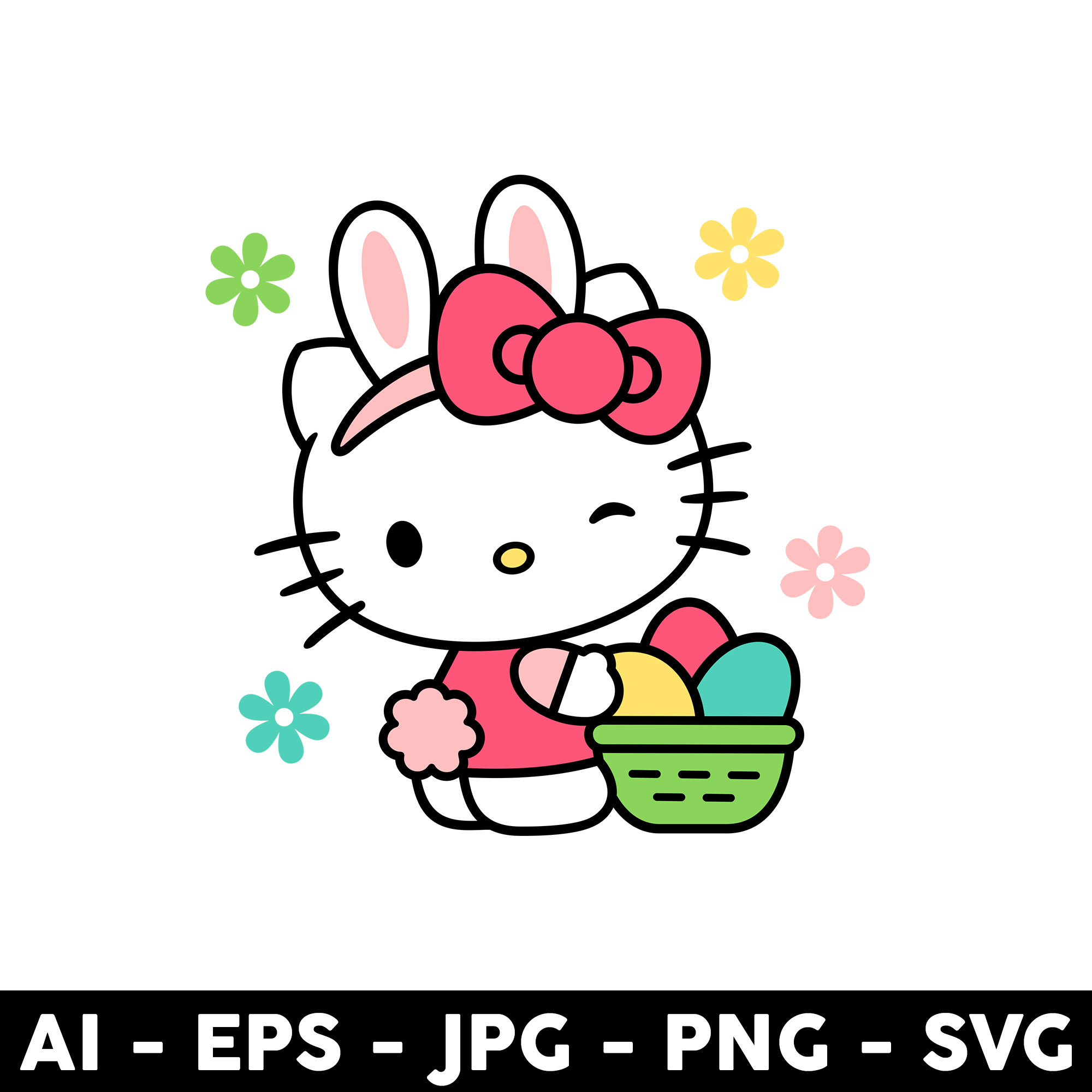 Hello Kitty Easter Svg, Easter Bunny Svg, Hello Kitty Svg, E Inspire