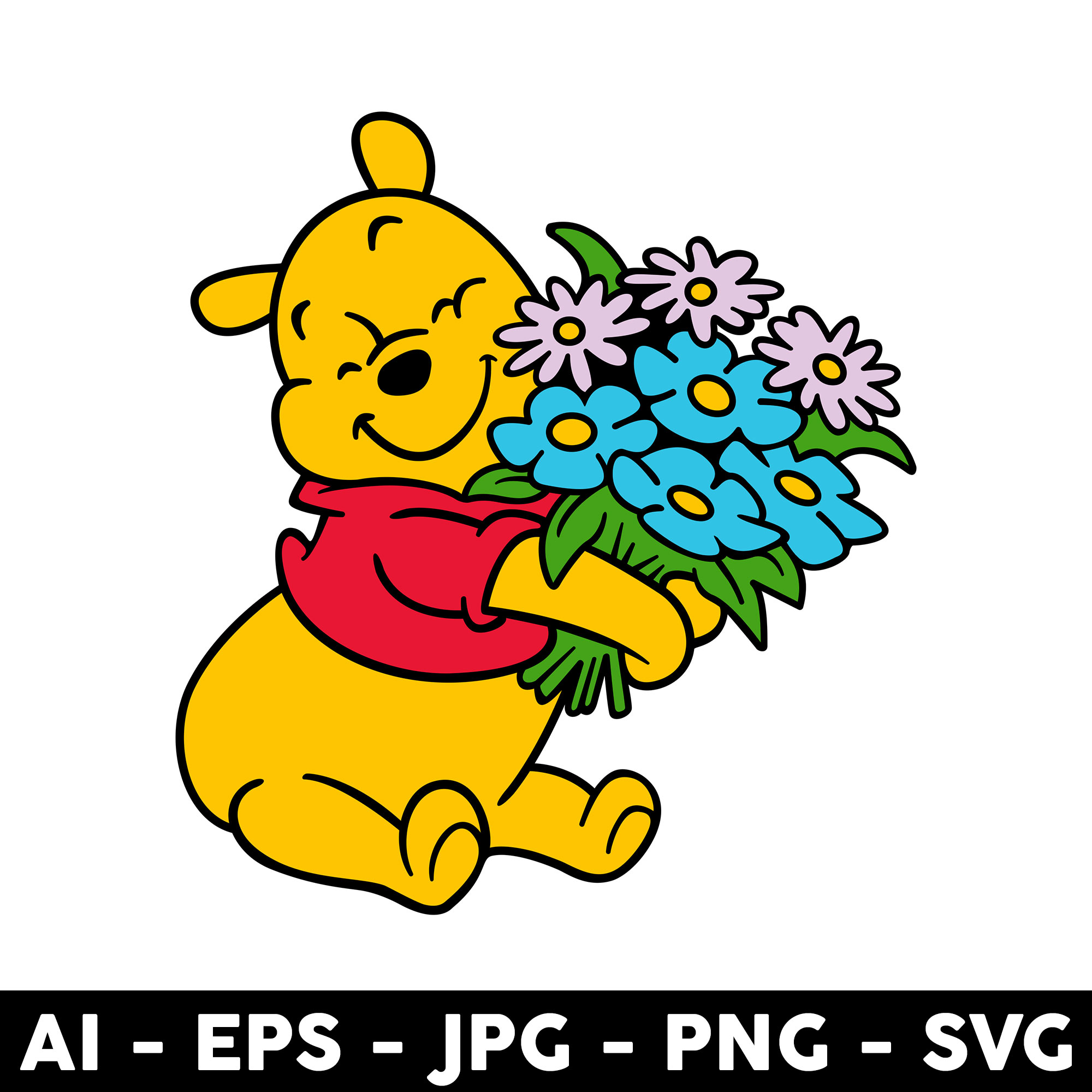 Winnie The Pooh Flowers Svg, Sunflower Pooh Bear Svg, Pooh B Inspire