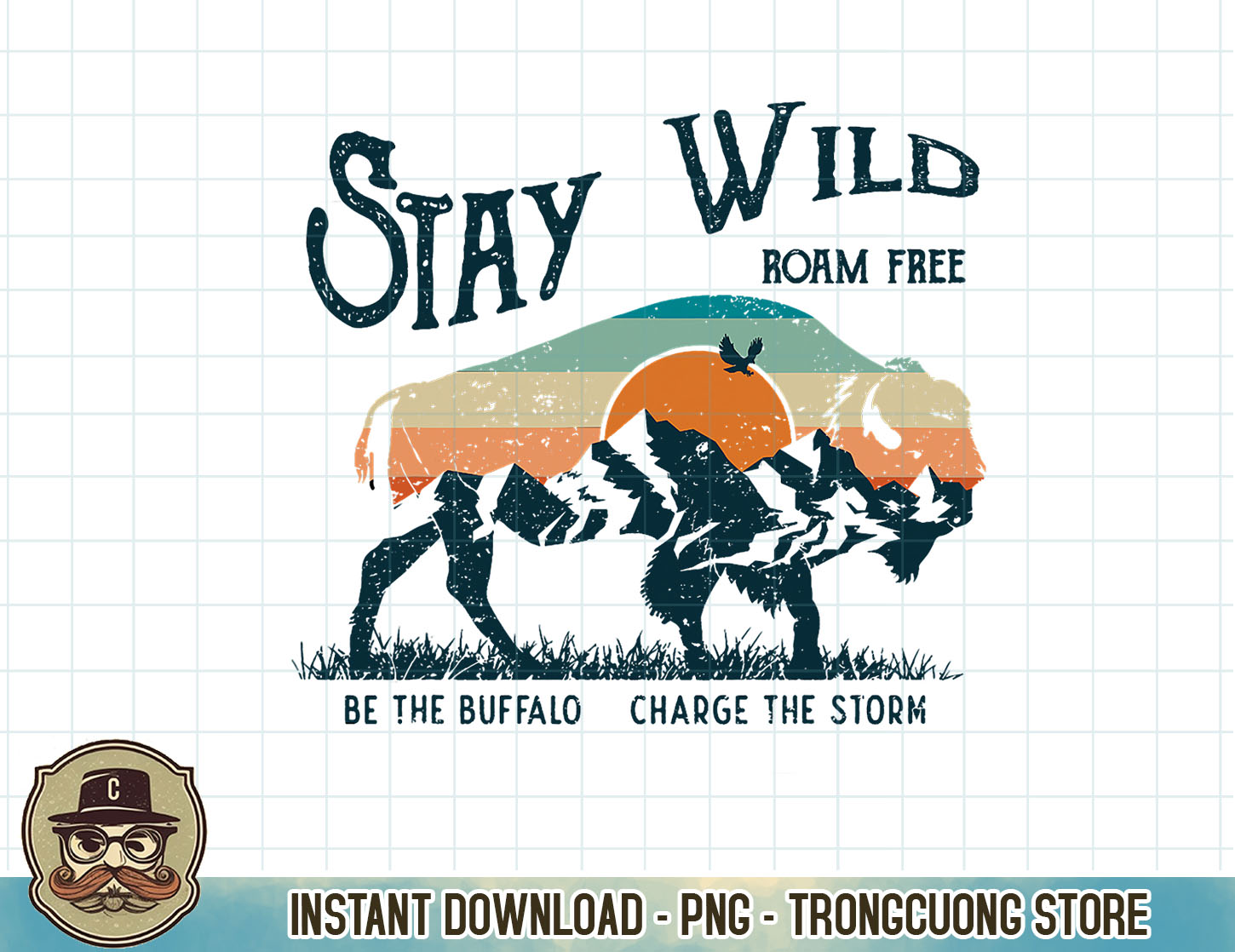 Retro Buffalo Mountain Sunset Stay Wild Roam Free Western T Inspire