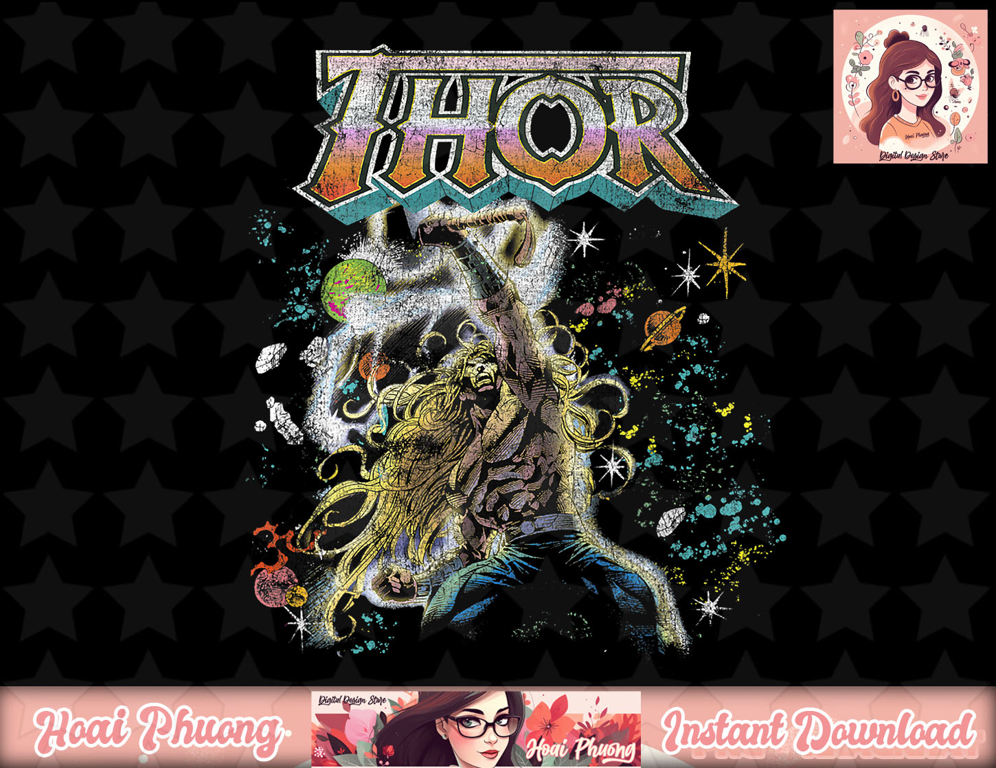 Marvel Avengers Thor In Space Dark Portrait PNG Sublimate - Inspire Uplift