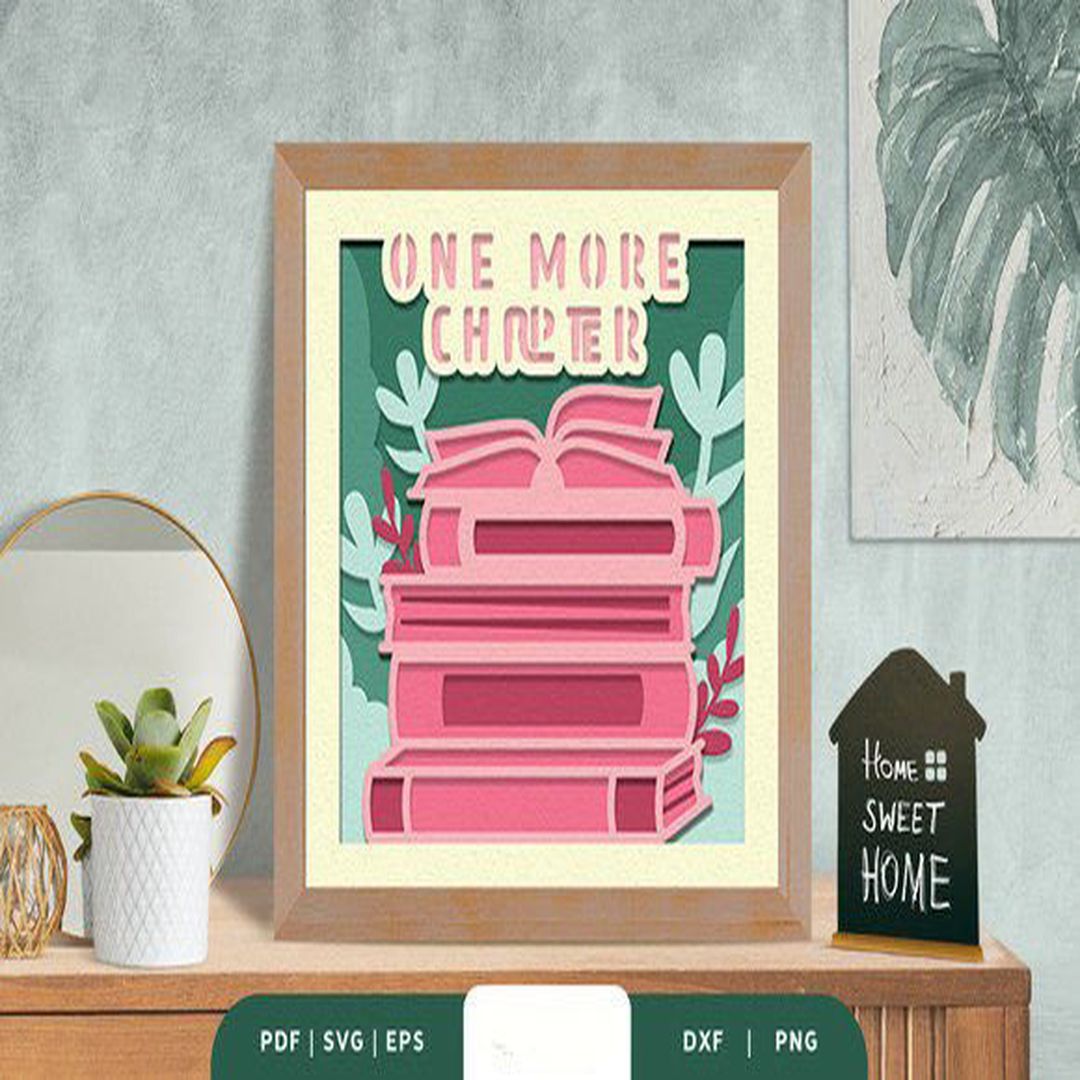 Stack of Books 3D Shadow Box Paper Cut, Shadow Box Template, Inspire