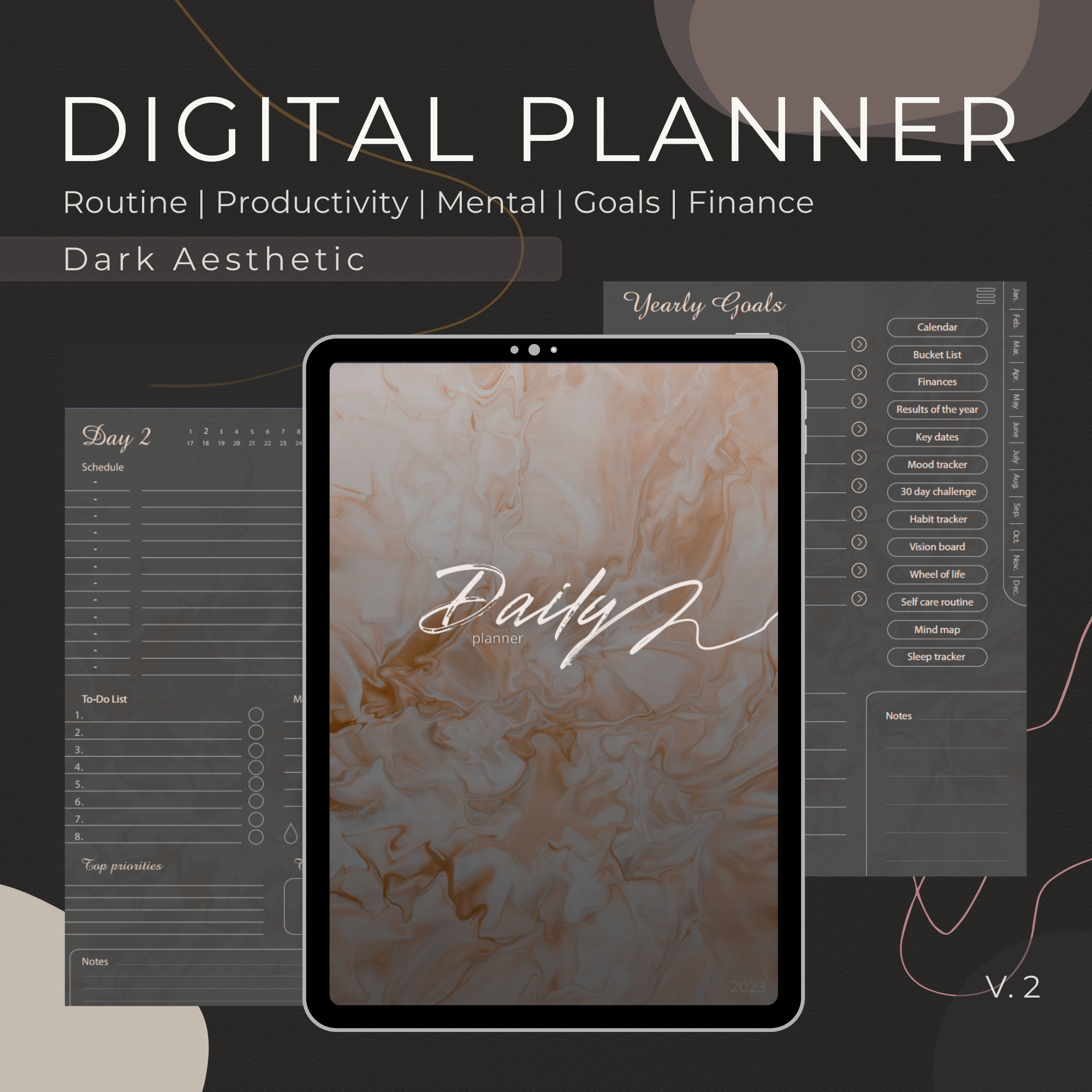 Aesthetic Dark Digital Planner for Daily Routine and Life Go | Inspire Uplift
