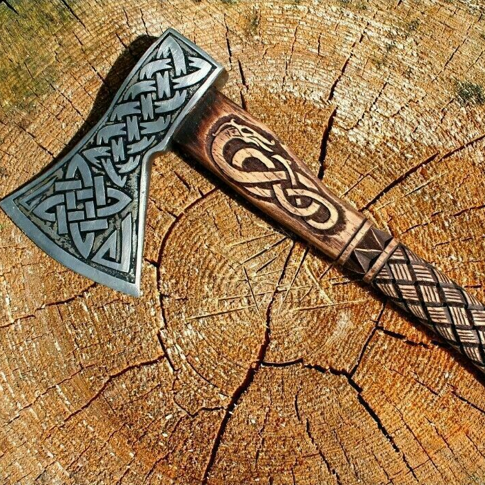 Custom Handmade Viking Axe with Damascus Steel Blade
