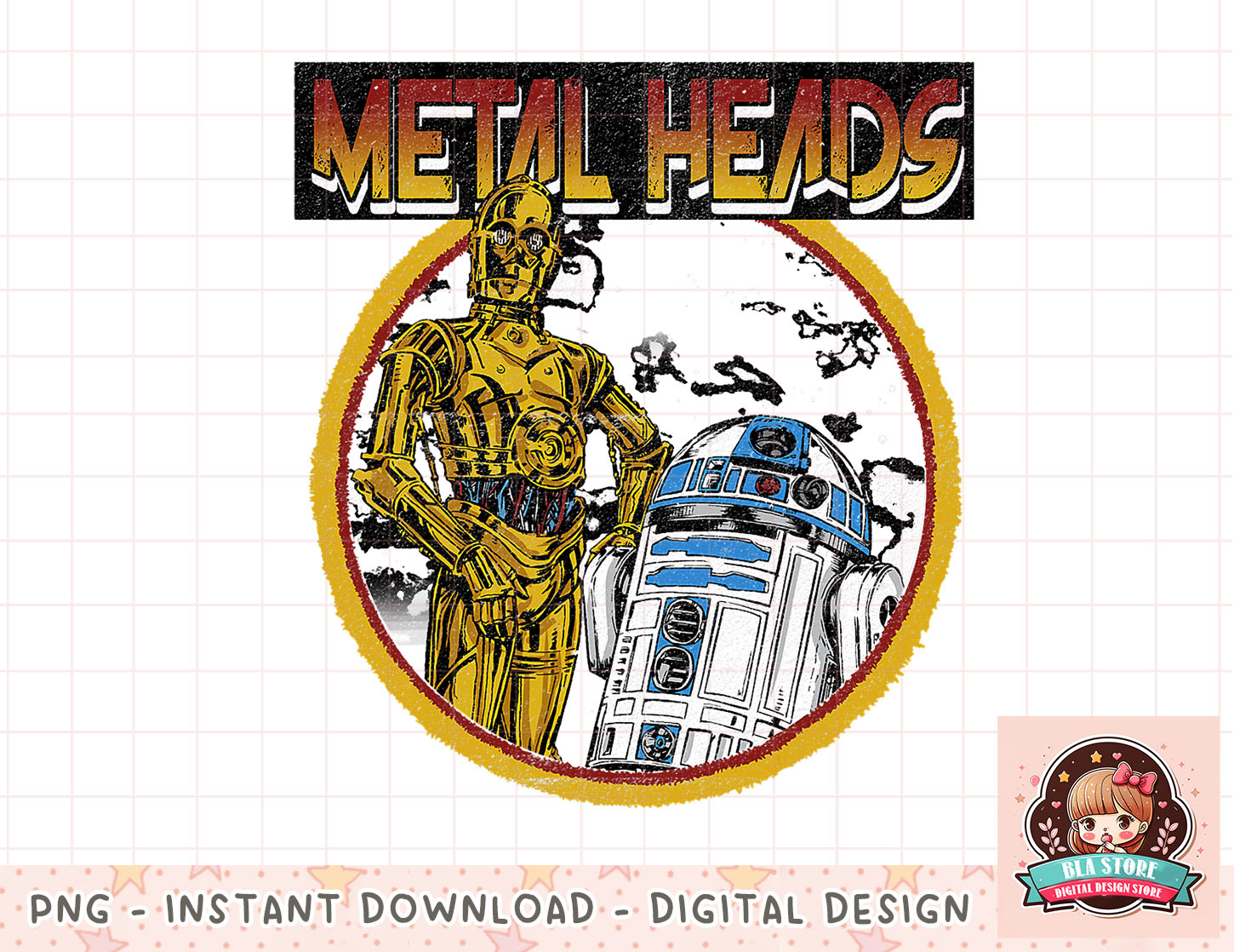 Star Wars R2D2 Metal Head Vintage Graphic Z2 Digital Print