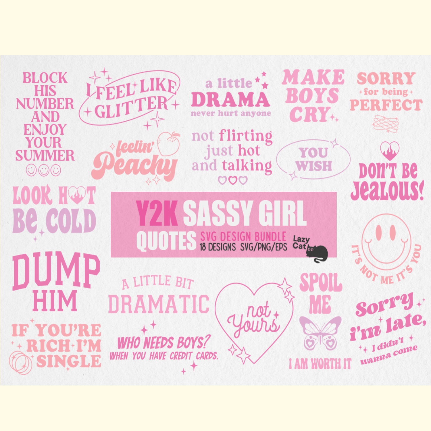 Y2K Sassy Girl Quotes SVG Design Bundle Inspire Uplift
