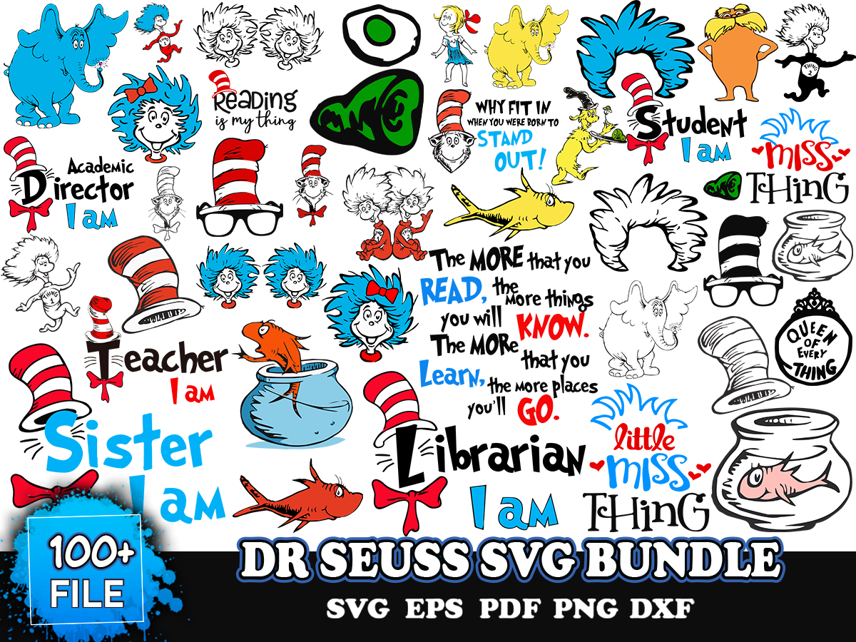 Dr Seuss Svg Bundle, Cat In The Hat SVG, Dr Seuss Hat SVG,Gr | Inspire ...