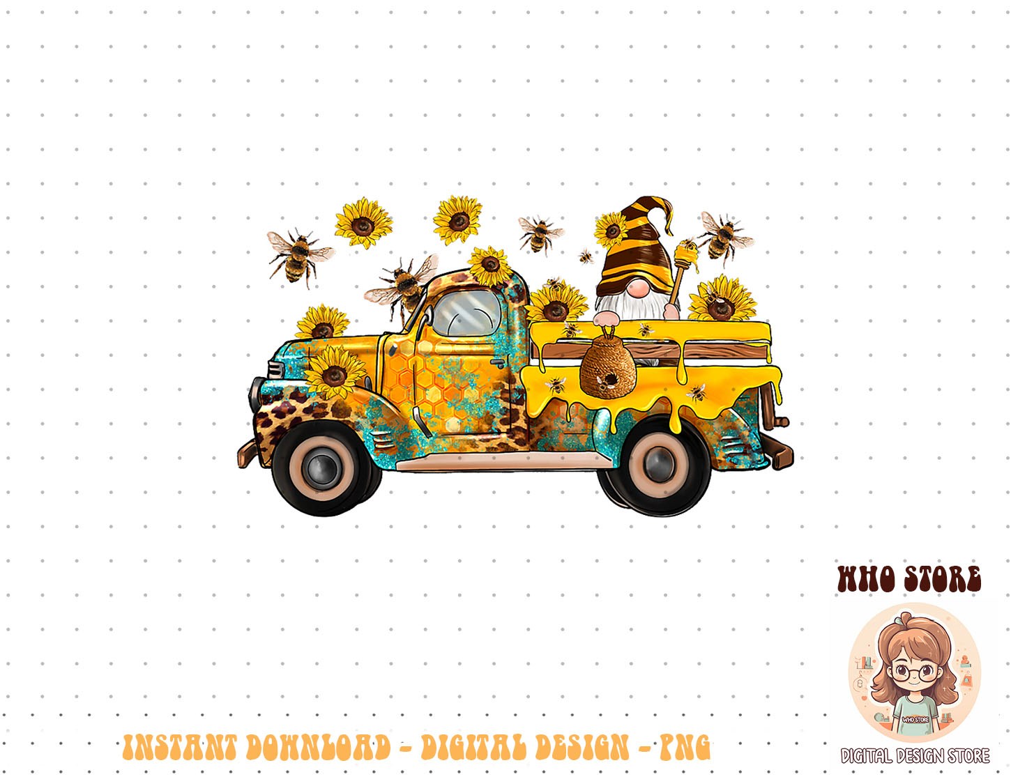 Western Gnome Truck With Bee And Sunflowers png | Inspire Uplift