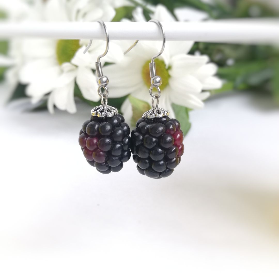 Blackberry earrings, berry earrings, polymer clay jewelry, d Inspire