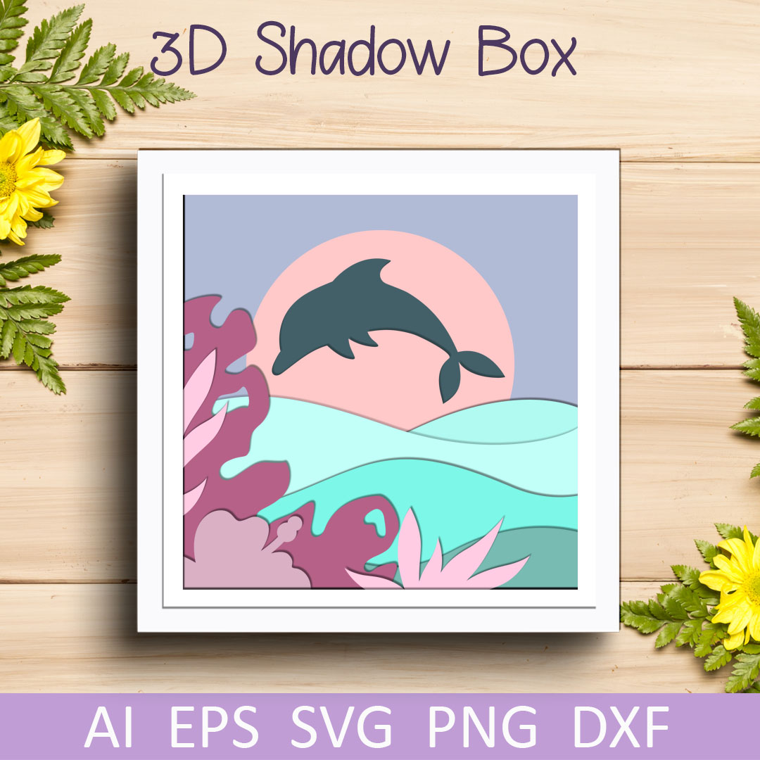 Ocean shadow box svg, 3d layered dolphin and flowers svg tem | Inspire ...