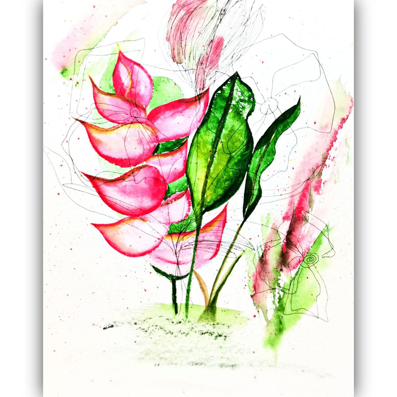 Watercolor Original Wildflower Art Room Decor Tropical Flowe Inspire