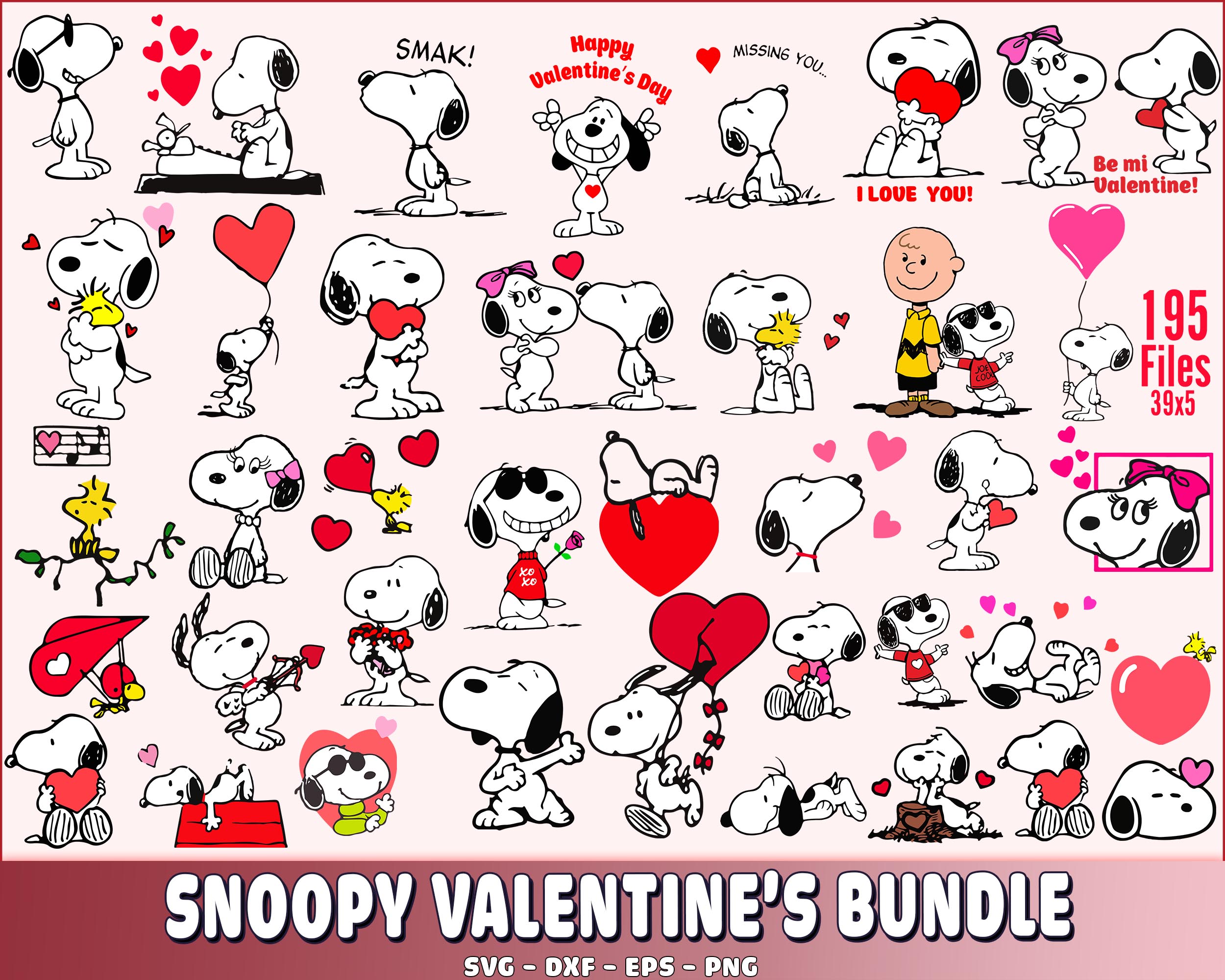 Snoopy Valentines bundle svg, Digital Download | Inspire Uplift