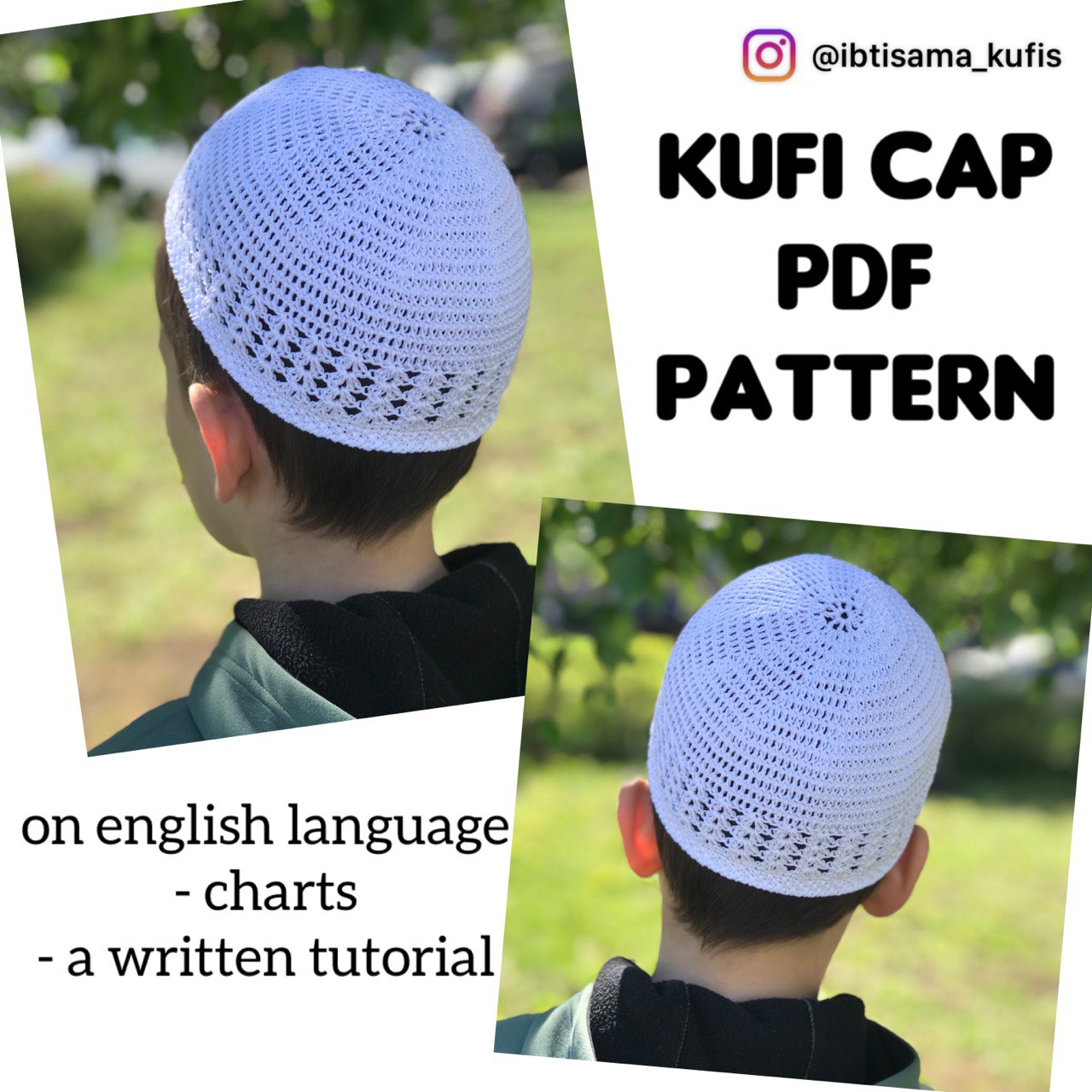 crochet kufi hat unisex PDF pattern Inspire Uplift