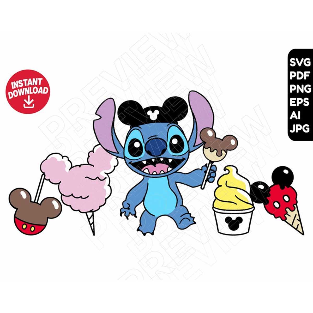 Stitch Disneyland snacks Mickey Mouse ears , cut file layere Inspire
