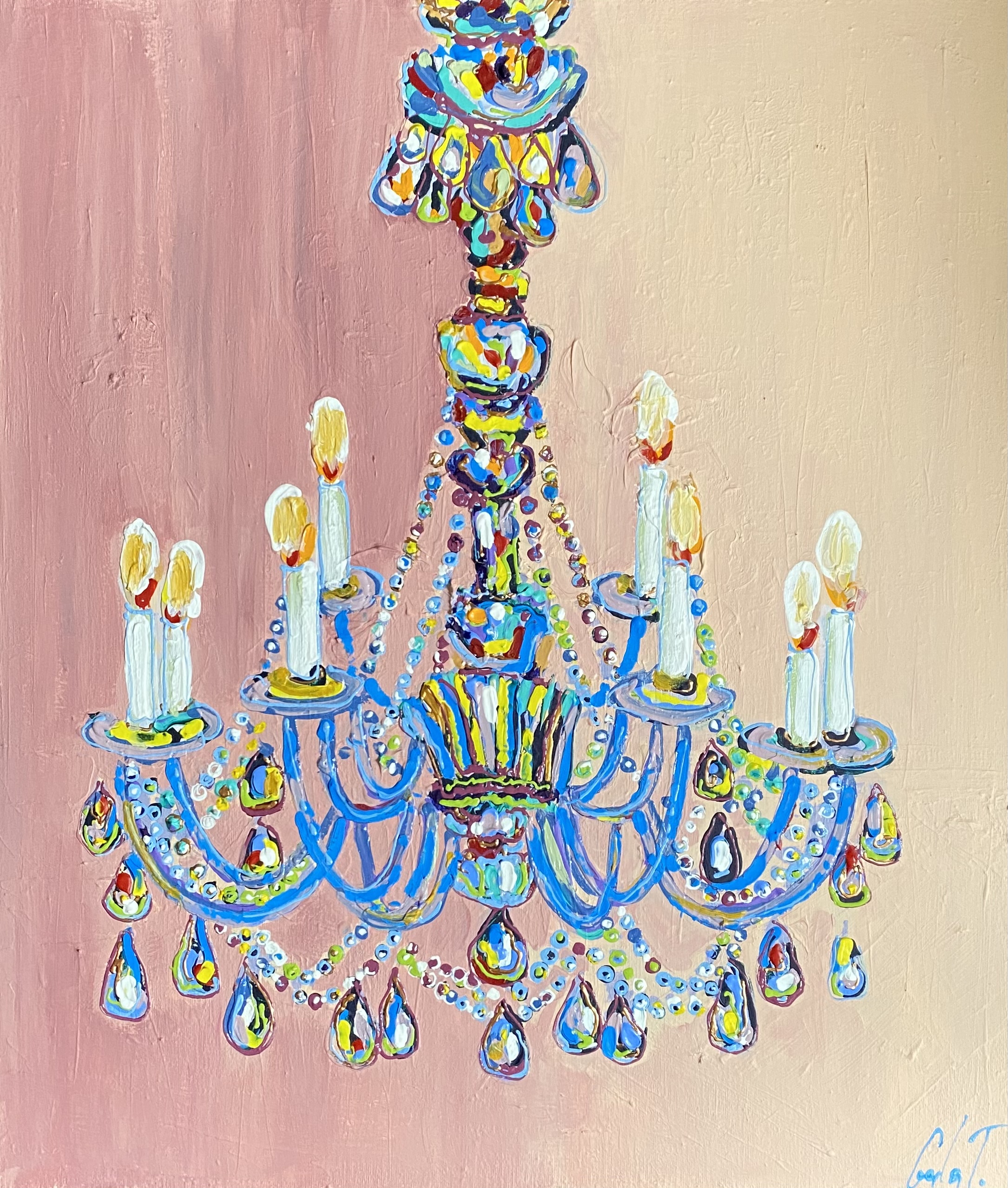 Modern Chandelier, Original acrylic painting on canvas, Fauv Inspire Uplift