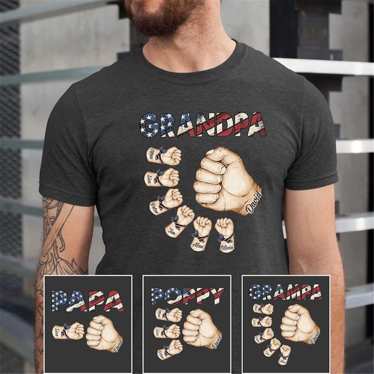 Personalized Papa Shirt Fist Bump Grandchild Names Papa P Inspire 