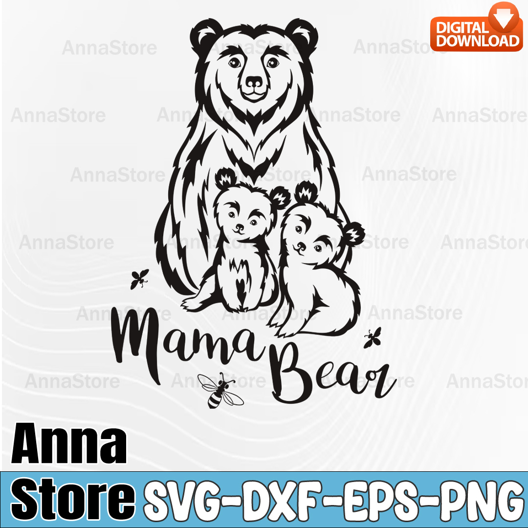 mamamaリピ　ボーンカフ　LOGO Mama Bear and Four Cubs Mother's Day Svg,Mama Bear Mom Life