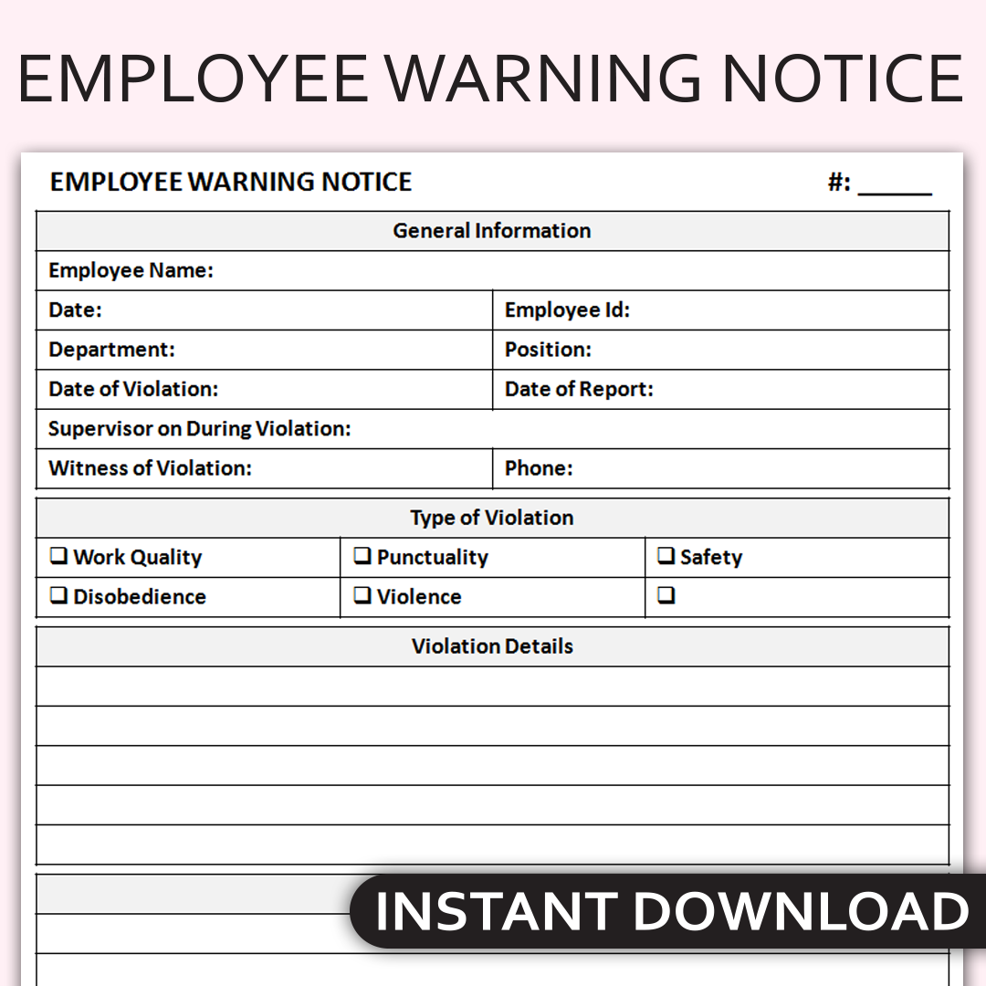 Printable Employee Warning Form Printable Employee Warning Form