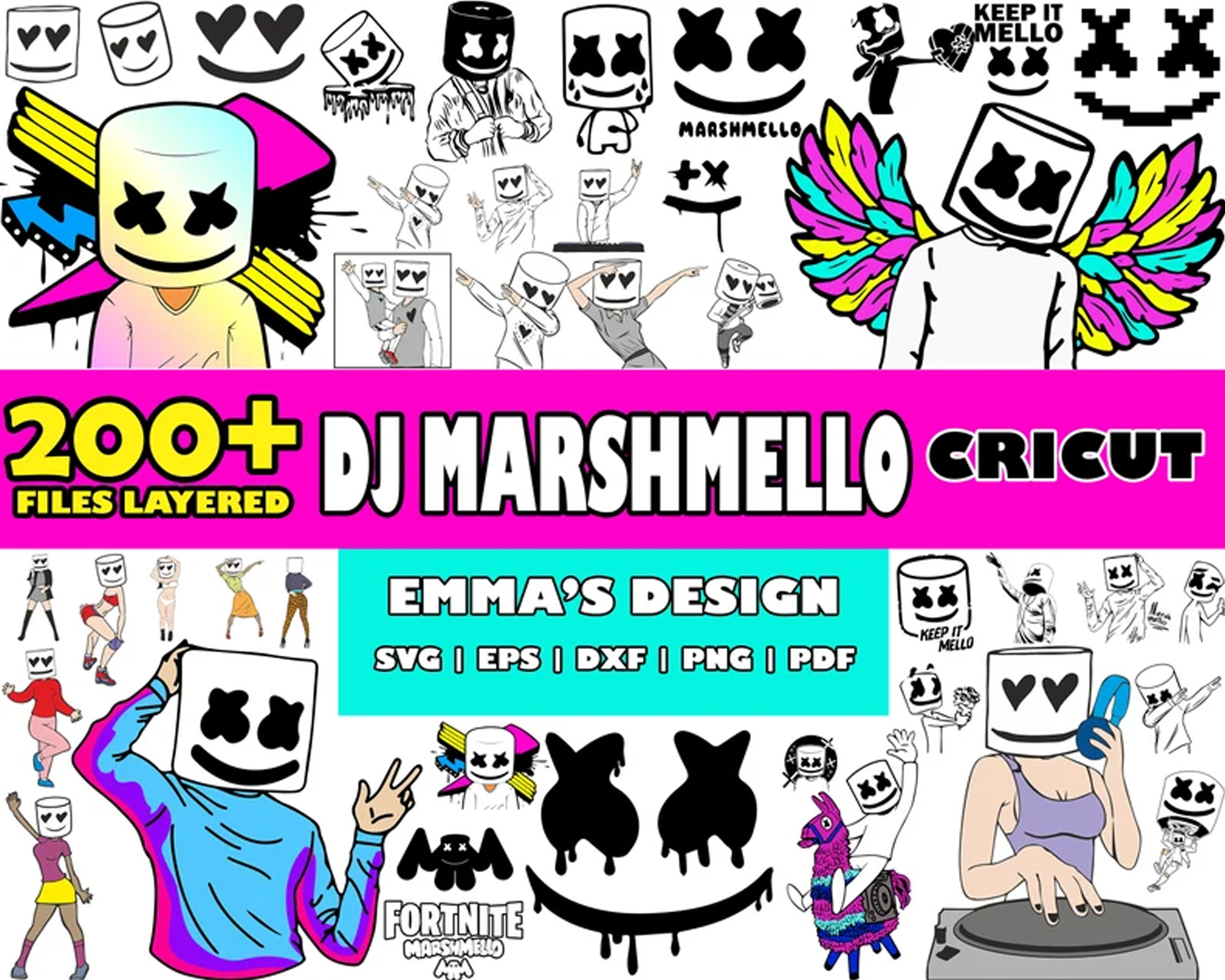 DJ Marshmello Bundle Svg, Marshmello Svg, Music Svg, Png Pdf Inspire