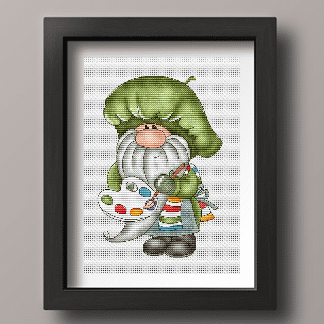 Artist gnome cross stitch pattern PDF, Painter cross stitch, | Inspire ...