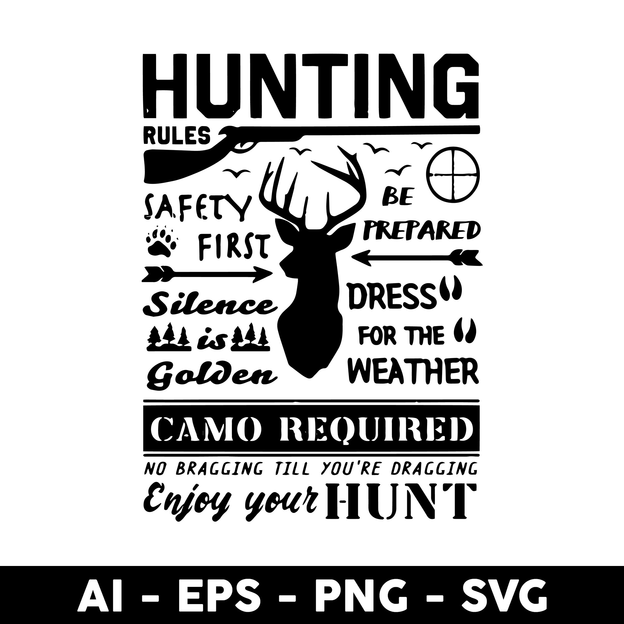 Deer Hunting Rules Svg, Hunting Poster Svg, Png Dxf Eps File Inspire