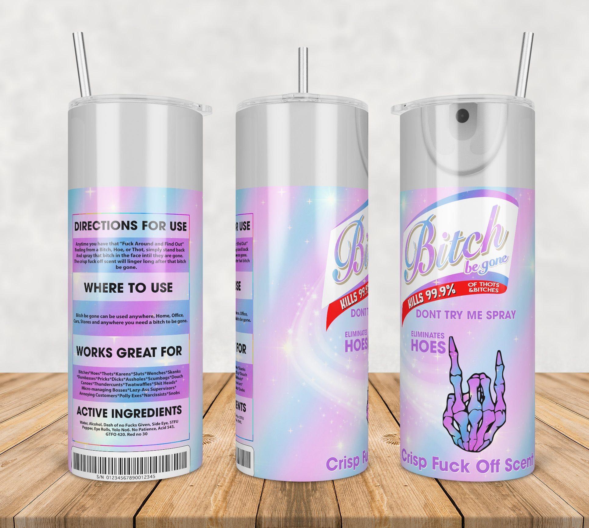 Bitch Be Gone 20oz Skinny Tumbler – Funny Insulated Travel Mug With Lid & Straw