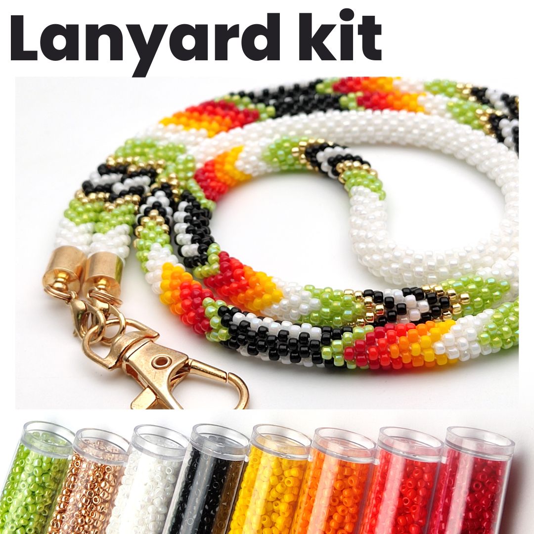 Green lanyard kit, Beaded lanyard kit, Bead crochet kit, Kit Inspire