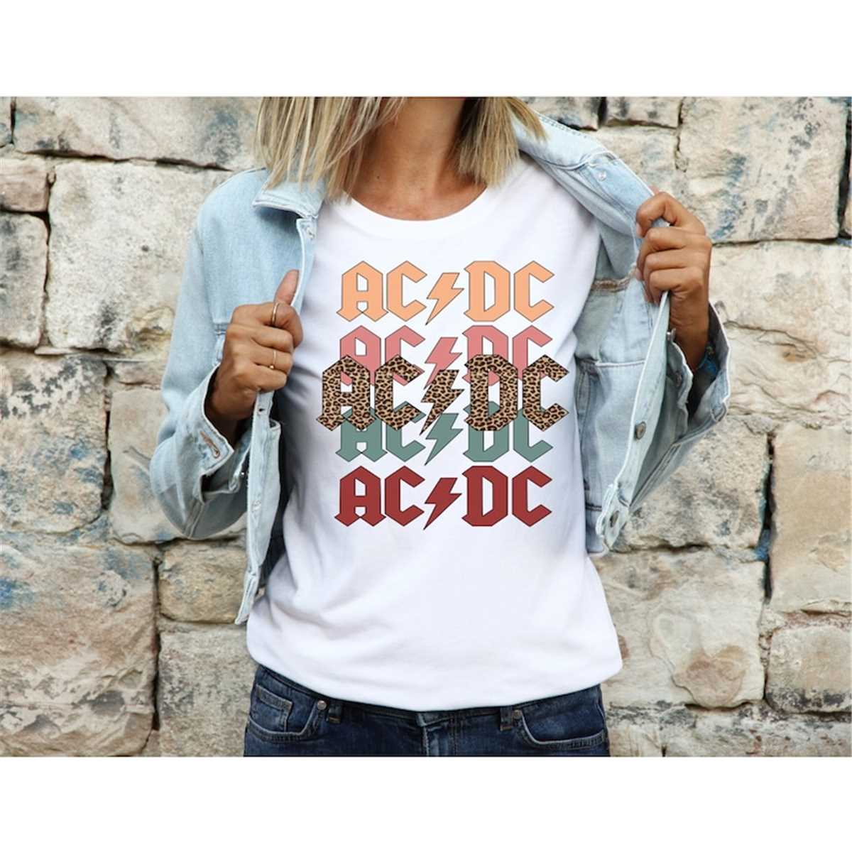 Retro AC/DC, ACDC Leopard Stacked Tee Shirt, stacked acdc | Inspire Uplift