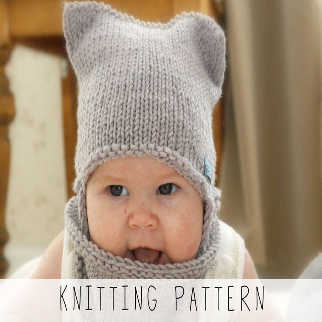 KNITTING PATTERN cat hat x Beginners hat knit pattern x Earf Inspire