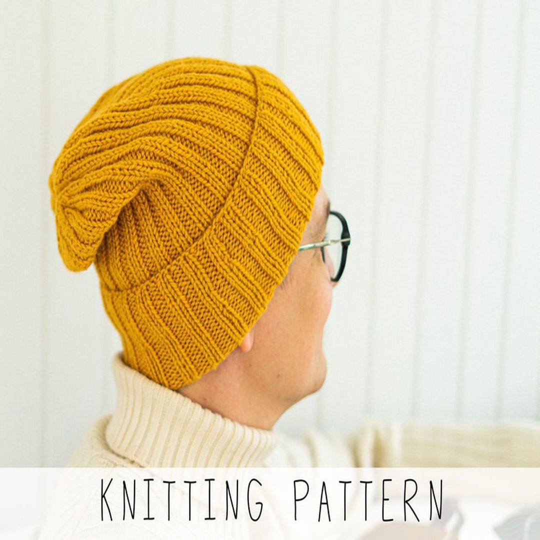 Ribbed Slouch Beanie KNITTING PATTERN Mens Hat Knit Pattern | Inspire ...