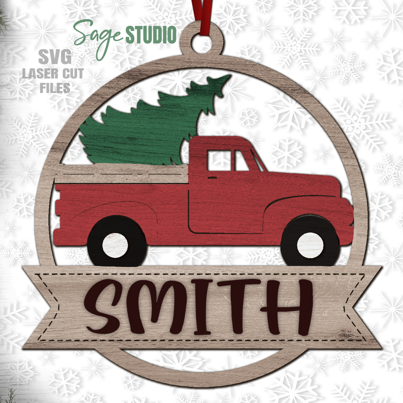 Monogram Tree Truck Christmas Ornament SVG Laser Cut Files Inspire Uplift