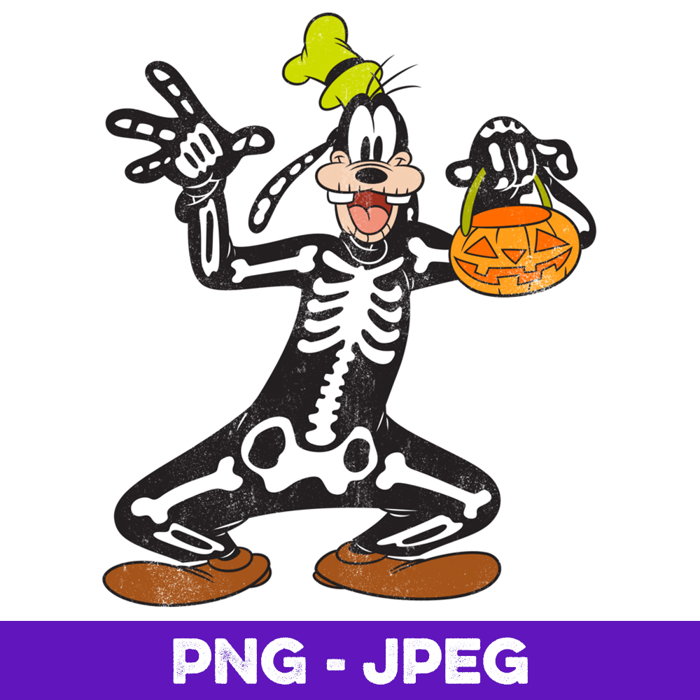 Disney Goofy Skeleton Halloween V1 , PNG Design, PNG Instant