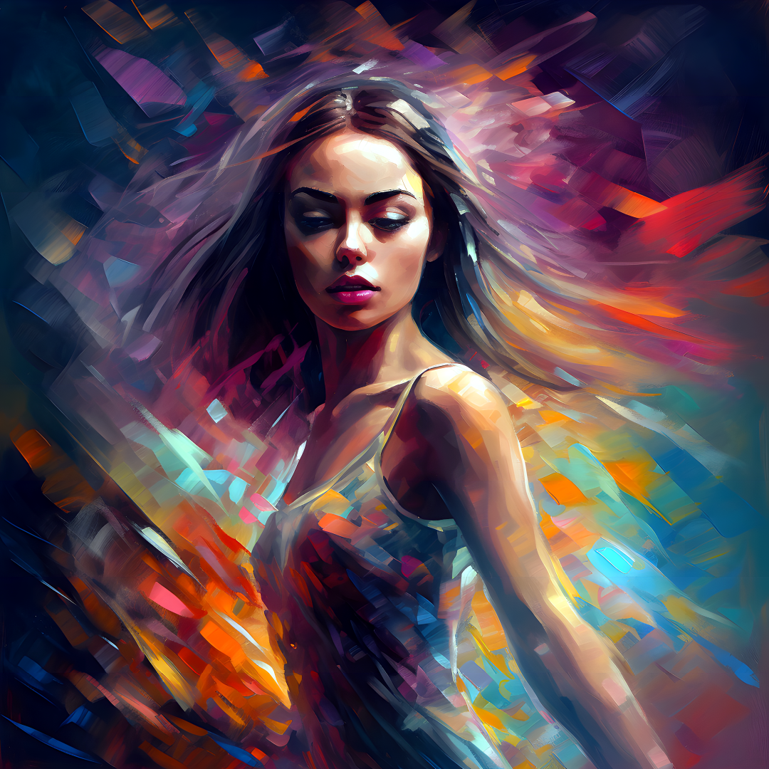 Colorful oil painting girls in dancing. Art Digital Download Inspire Uplift