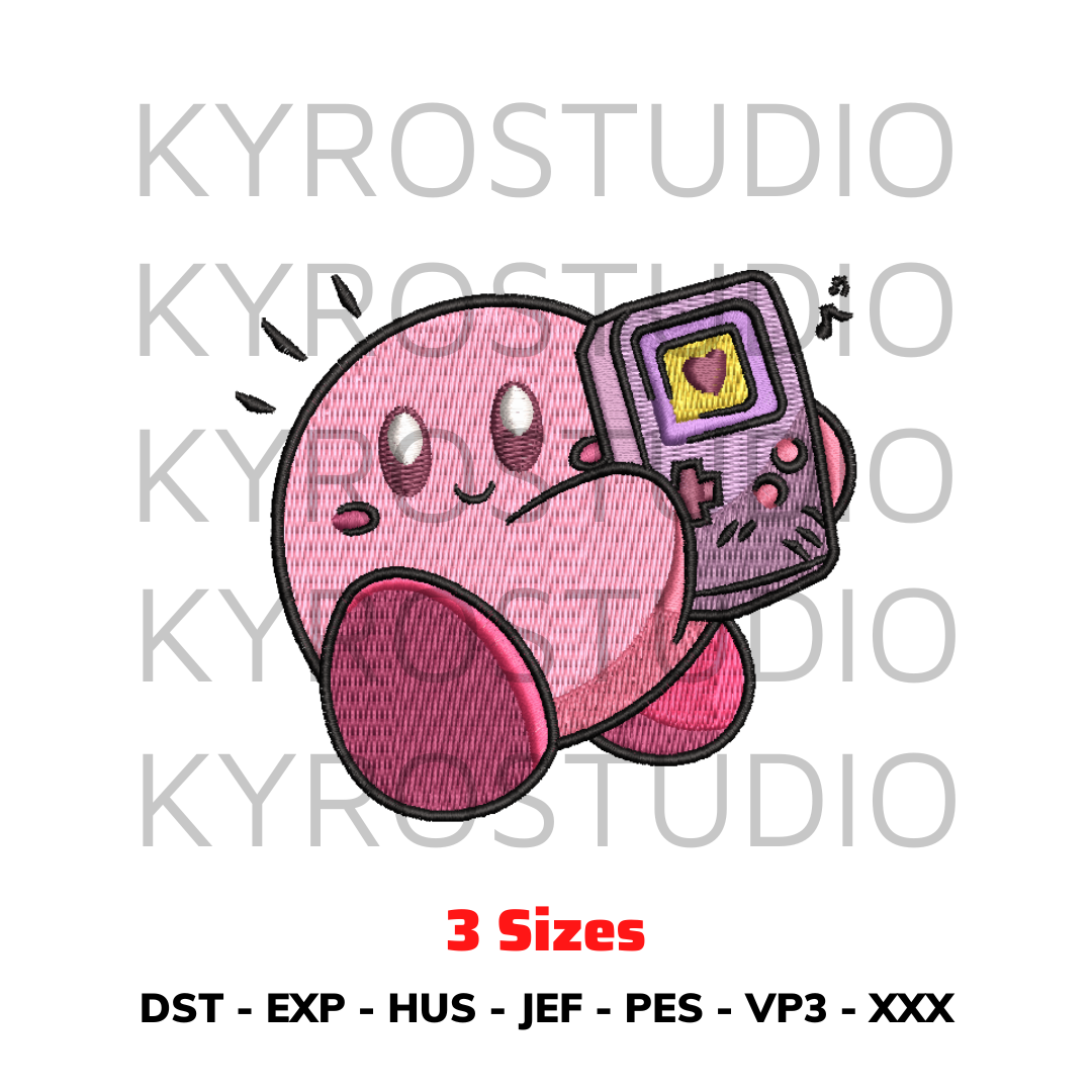 Kirby Listening Music Design, Anime Design, Embroidery Desig Inspire