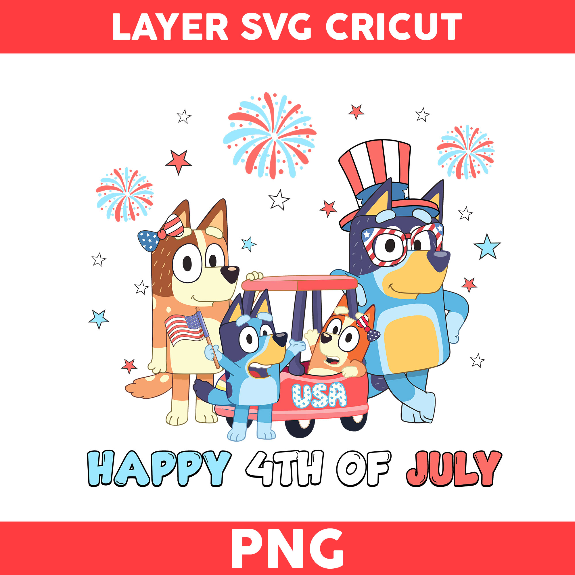 Bluey Family Happy 4th Of July Png, 4th Of July Png, Bluey 4 - Inspire ...