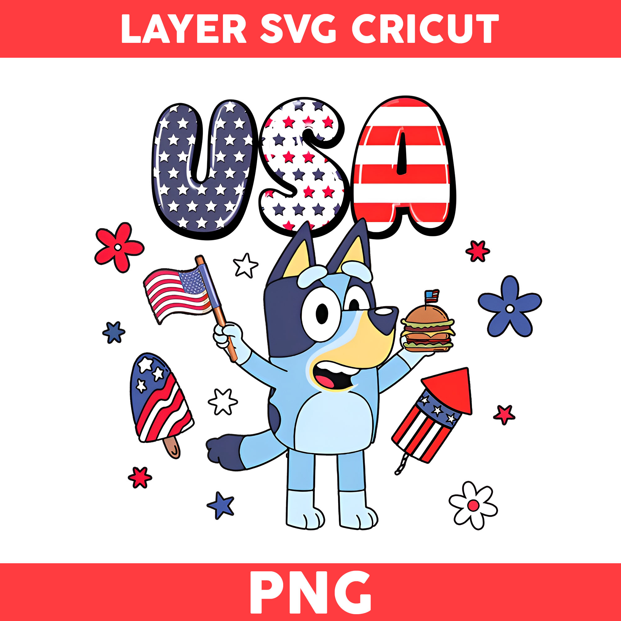 Bluey 4th Of July USA Png, 4th Of July Png, Bluey 4th Of Jul - Inspire ...