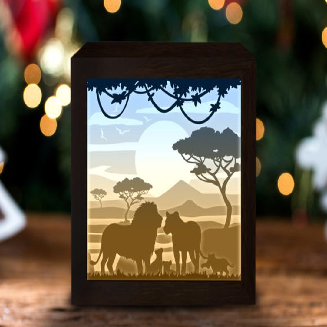 Family Lion Paper Cut Light Box Template | Inspire Uplift