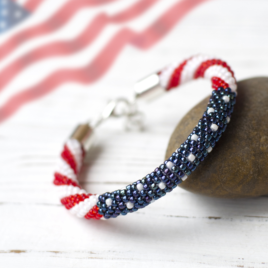 Patriotic Jewelry USA Flag Bracelet American Flag Beaded Inspire