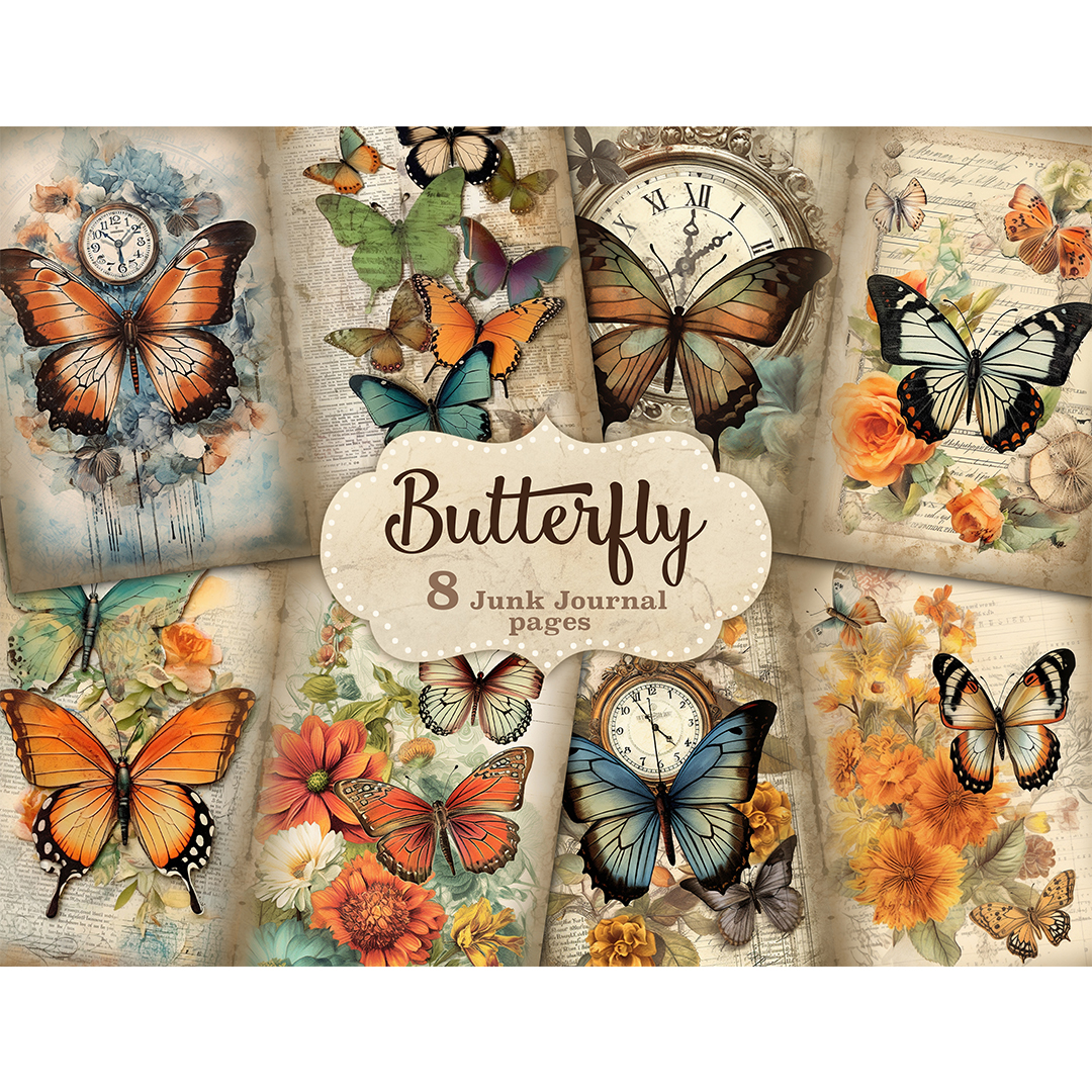 Butterfly Junk Journal Pages | Digital Collage Sheet - Inspire Uplift